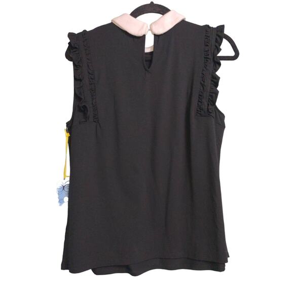 Cece Womens Tank Top Black Sleeveless Peter Pan Collar Stretch Ruffles M New - Picture 4 of 10